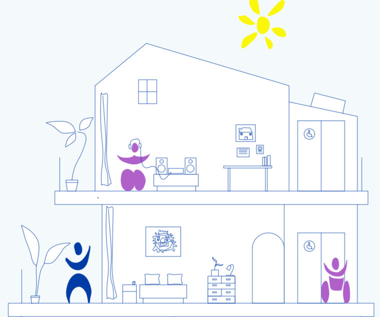 Illustration d'une maison partagée, lumineuse et accessible, symbolisant le projet de Créationade